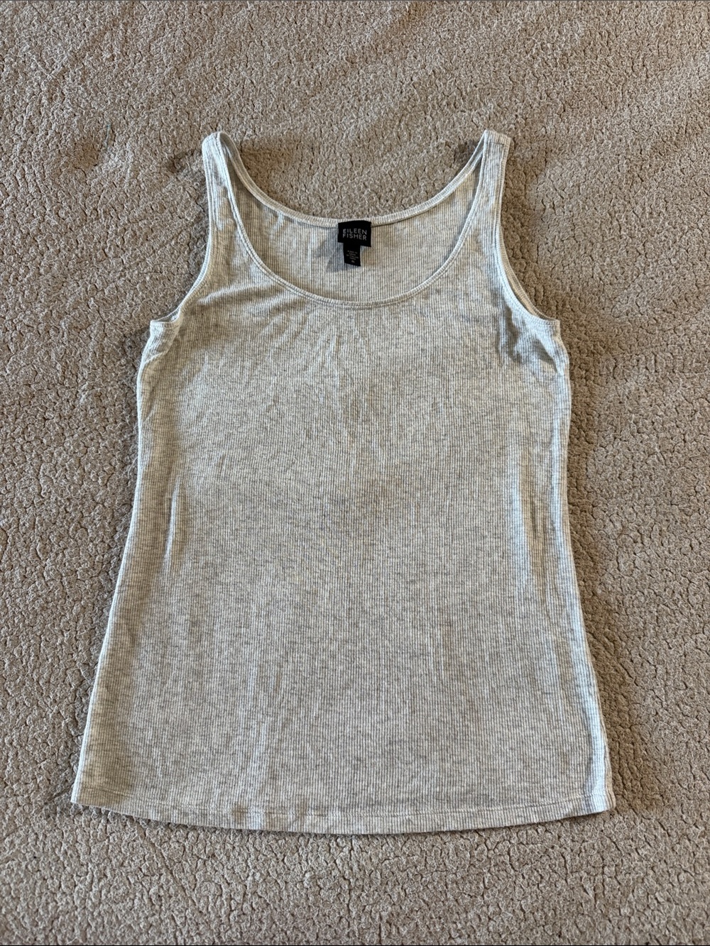Eileen Fisher Light Gray Ribbed Scoop Neck Tank Medium